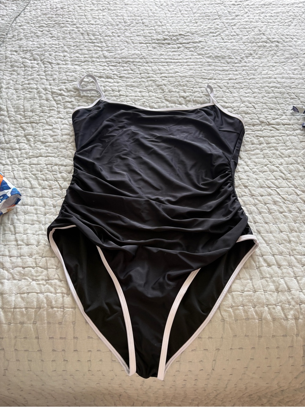 Black One-Piece Swimsuit with White Trim